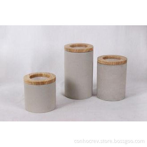Wood Lid Concrete Kitchen Accessories Sealed Jar Smooth For